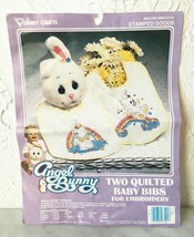 Vogart Crafts Quilted Baby Bib Bunny Rainbow Embroidery Kit - Started - $9.45