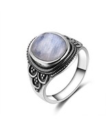 925 Silver Ring Big Oval Natural Moonstone Gemstone Rings For Men Women ... - £13.29 GBP