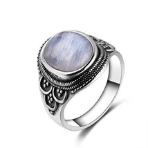 925 Silver Ring Big Oval Natural Moonstone Gemstone Rings For Men Women 925 Silv - £13.05 GBP