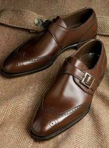 Handmade Men Wing tip brogue leather shoes, Men formal monk shoes, Men shoes - £110.52 GBP