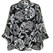 White Stag Womens Size 16W Sheer Blouse Button Front 3/4 Sleeve Black Floral - £11.03 GBP