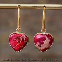 NWT, Bohemian Imperial Stone Decor Heart Shape Dangle Earrings - £13.81 GBP