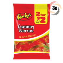 3x Bags Gurley&#39;s Gummy Worms Assorted Flavor Candy | 2.75oz | Fast Shipping - £8.97 GBP