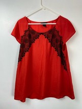 Lane Bryant Scoop Neck Blouse Top Womens 2X 18/20 Red Black Lace Short Sleeves - £12.94 GBP