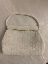 Vintage White Glass Beaded Purse, shell design, 1950&#39;s, Satin lined with... - £34.62 GBP