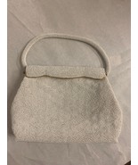 Vintage White Glass Beaded Purse, shell design, 1950&#39;s, Satin lined with... - £34.02 GBP