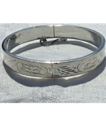 Sterling Silver Bangle Hand Engraved Hinged Open Style Vintage 1/2” Wide - $48.43