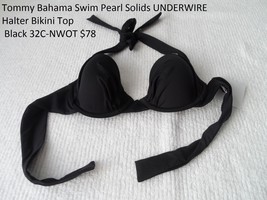 Tommy Bahama Swim Pearl Solids UNDERWIRE Halter Bikini Top Black 32C-NWOT - £20.52 GBP