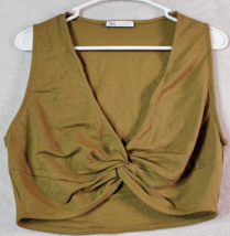 Zara Blouse Top Women Size Large Green Viscose Sleeveless V Neck Knot Hem Casual - £7.50 GBP