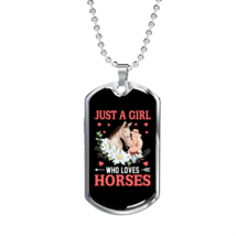 A Girl Loves Horses Horse Necklace Stainless Steel or 18k Gold Dog Tag 24" Chai - £37.92 GBP+