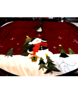 Velvet Red &amp; Green Christmas Tree Skirt W Glitter Appliques Backed light... - $29.78 CAD