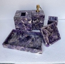 Luxury Amethyst Gemstone Bathroom Set, Handmade Set Of 5 Pcs Home Decors Tops - $767.59