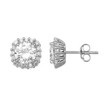 3CT Round Moissanite Square Cluster Stud Earrings 14K White Gold Plated Silver - £76.96 GBP