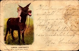 Udb Humor POSTCARD- Cupid&#39;s Confidante&quot; Cupid Whispering To Donkey BKC2 - £3.09 GBP