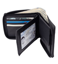 RFID Blocking Black Mens Zip Around Bifold Leather Wallet Credit Card ID Wallet - £11.00 GBP