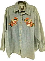 VTG Quizz Womens Button-Up Long Sleeve Embroidered Teddy Bears Denim Shirt 22 - £18.95 GBP