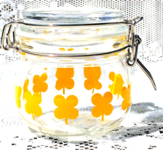 Vintage Ikea Sommar Clear Glass Storage Jar Yellow Clover Leaf Hinged Sealed Lid - $8.95