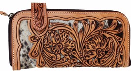 Women&#39;s Western Cowhide Floral Hand-Tooled Leather Wallet Clutch 18RTW05C - $59.39