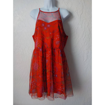 VTG Candies Red Floral Party Halter Dress Women Teens XL Mesh Fit Flare Straps - £15.88 GBP