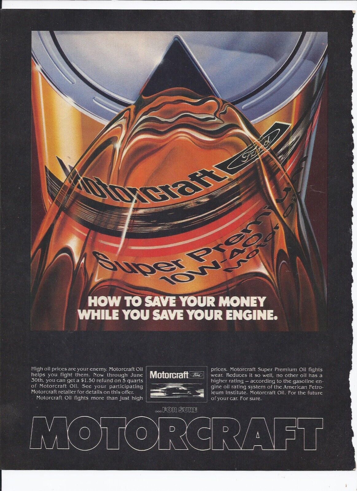 80&#39;s Motorcraft Motor Oil Print Ad Automobile Car 8.5&quot; x 11&quot; - $19.95