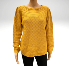 Mustard Yellow Mixed Knit Boatneck Sweater Pullover Womens Medium Croft Barrow - £11.65 GBP