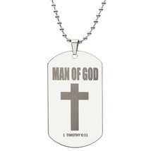 Man of God 1 Timothy 6.11 Engraved Dog Tag Bible Necklace  Stainless Steel or 1 - £37.62 GBP+