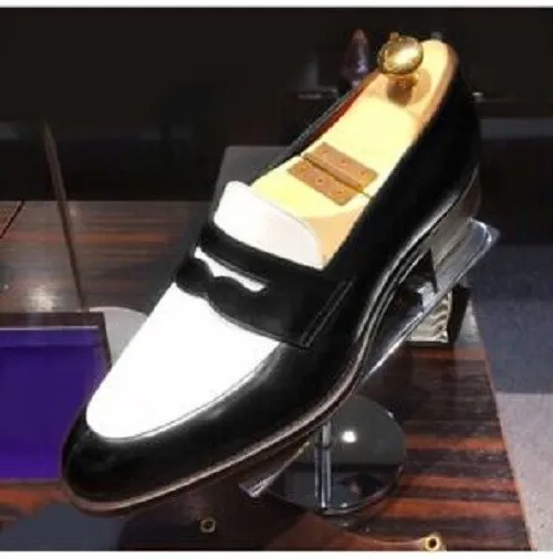 Men Two Tone Spectator Shoes Black And White Leather Dress Oxford Shoes - $159.99