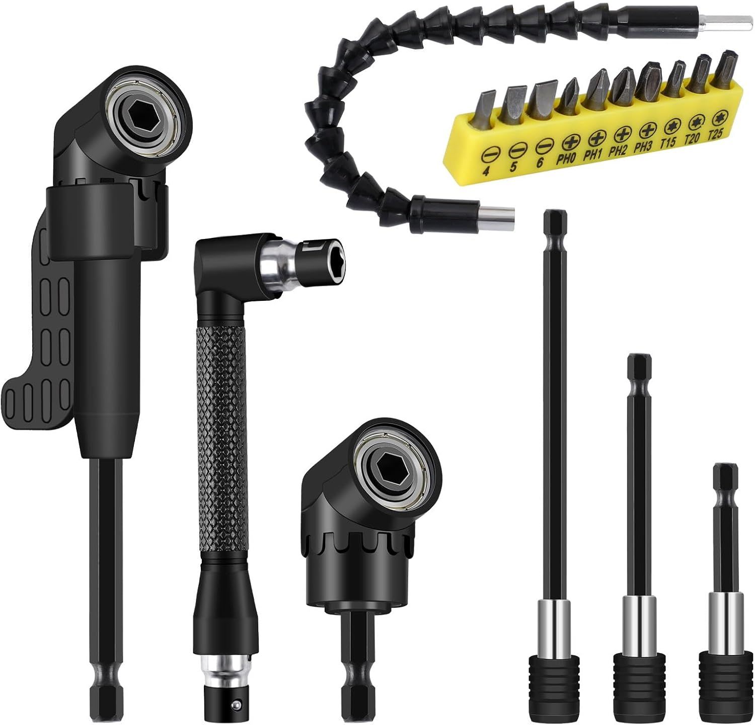 17 Pcs Flexible Drill Bit Extension, Include 2 Pcs Hex Shank 105° Right ... - $37.99