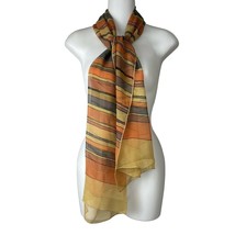 Echo Chiffon Striped Rectangle Scarf Tan, Orange, Gray Oblong - £11.09 GBP