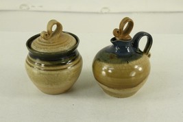 MODERN Studio Glazed Art Pottery BLUM Creamer &amp; Sugar Set Tan Blue &amp; Green - £22.98 GBP