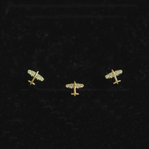 9ct Solid Gold Jetsetter Stud Zirconia Earrings - novelty, 9K Au375, plane, gift - $102.25