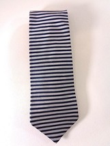 Tommy Hilfiger Mens 100% Silk Tie Silver Navy Blue Stripes - £21.05 GBP