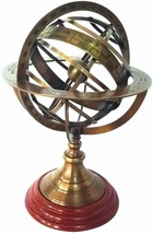 Vintage Maritime Brass Armillary Globe Sphere Wooden Base Collectible - £75.53 GBP
