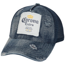 Corona Extra Label Patch Distressed Dark Denim Adjustable Hat Blue - £29.21 GBP