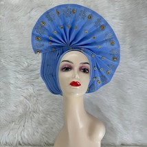 African Gele Fabric Turban Headtie Auto Gele Stones Made Head Wear Hat A... - $82.12 CAD