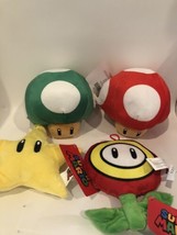 Super Mario Plush Nintendo Mushroom Star Plant Set Of 4 6” Plush New - £22.77 GBP