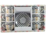 12 Pc Porcelain Coffee Cup Set Cafe Cafesito Cubano Espresso Plaid - $17.77