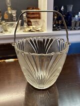 Brockway Nouveau Clear Ice Bucket Hammered Metal Handle Vintage - $20.00