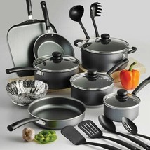 18-Piece Non-stick Cookware Set Steel Gray Nonstick Pots Pans Kitchen Li... - $57.88