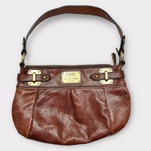 FOSSIL cognac brown leather medium/small shoulder bag purse with brass h... - $38.70