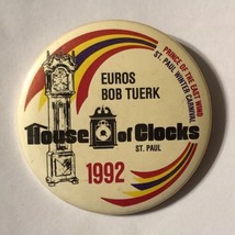 1992 Saint Paul Winter Carnival House of Clocks Pinback Button Pin 2-1/4&quot; - £3.86 GBP