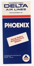 Delta Airlines Time Table 1982 Quick Reference Schedule for Phoenix - $10.89