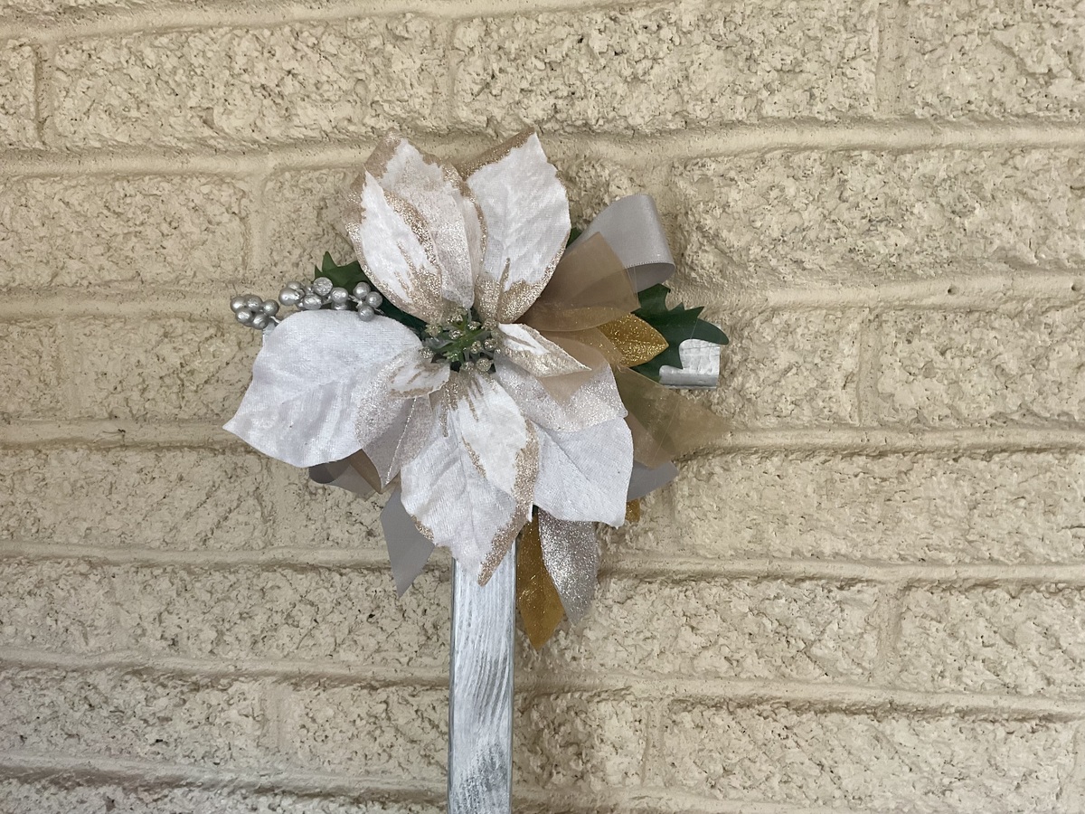 Christmas Cemetery Cross: Poinsettia grave flowers, Winter Grave Decoration - $26.00