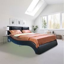 Faux Leather Upholstered Platform Bed Frame With Led Lighting - Queen - £391.06 GBP