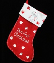 Christmas Stocking Pet Cat Kitten Kitty Cat Red White Purr-fect Holiday ... - $11.64