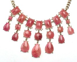 Gold Tone Marbled Pink Glass Cabochon Statement Necklace - £10.96 GBP