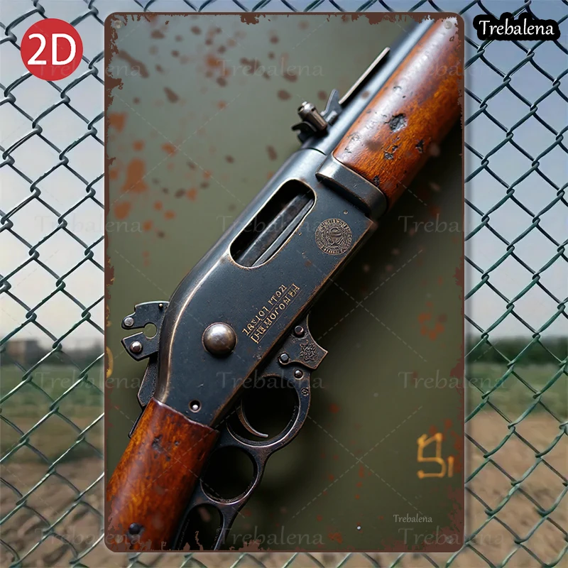 1PC 2D Flat 8 12inch Metal Sign Vintage Rifle Art Rustic Style Wall Decor L - $22.54