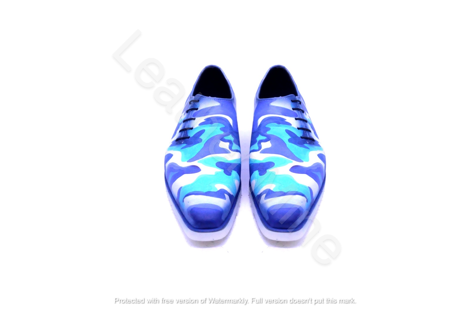 Handmade Men's Blue Patina Camouflage Leather Whole Cut Oxford Shoes For Men