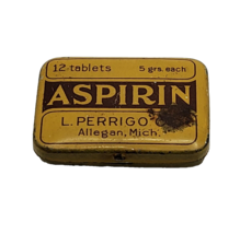 Vintage medicine tin: Aspirin L. Perrigo CO, 12 Tablets ~ Empty  / Scarce - £9.37 GBP