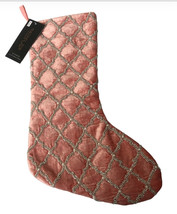 Rachel Zoe Pink Christmas Stocking Luxury Velvet Beaded Front 22&quot; Satin Lined - £47.39 GBP